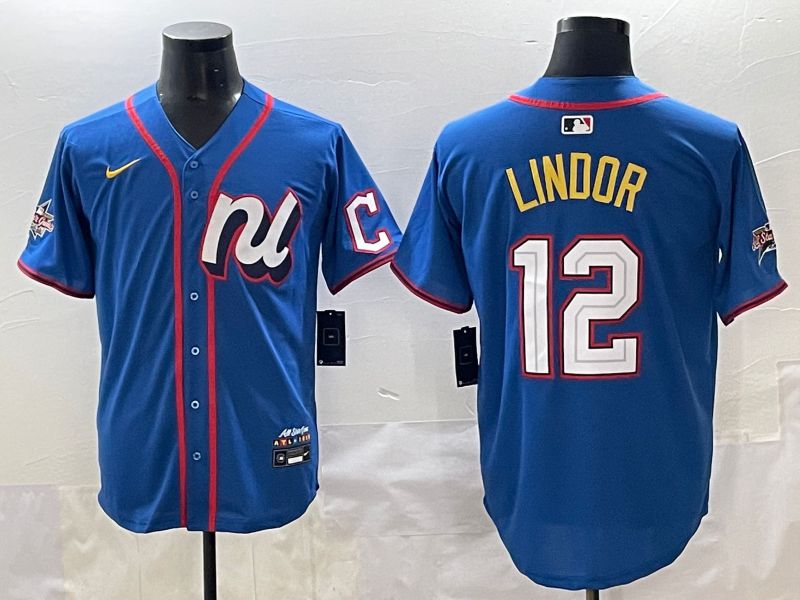 Men 2025 New York Mets #12 Lindor Blue All star Blank Blue Nike MLB Jersey style 1